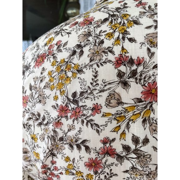 Vintage 1960s Womens Beige Floral Button Blouse Cotton blend Size Large - Picture 6 of 16